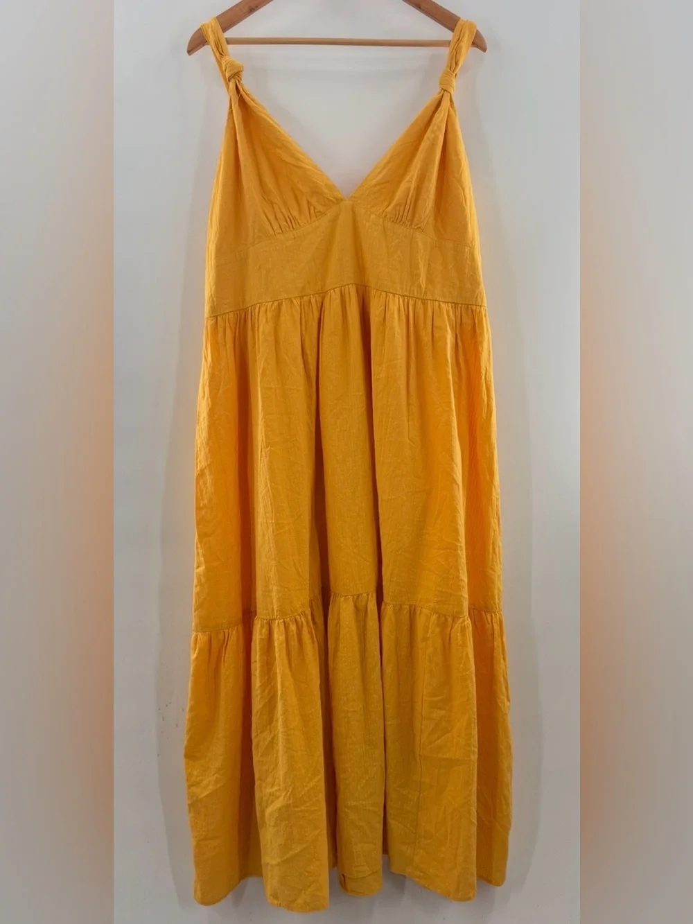 NWT Abercrombie & Fitch Cotton Tiered Smocked Maxi Dress Golden Yellow Size XL